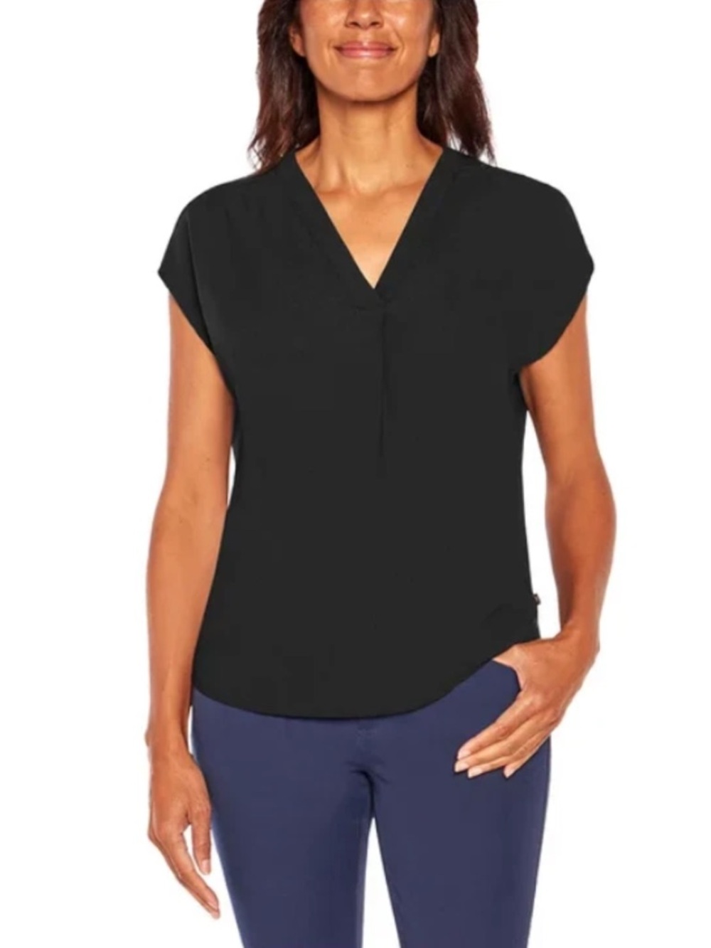 NEW BANANA REPUBLIC WOMENS
LIGHTWEIGHT CAP SLEEVE BLOUSE!
PLEAT ACCENT, Black,XL